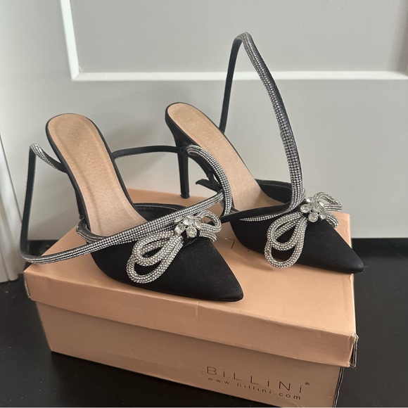 Billini elope black satin micro crystal double bow high heels - Picture 2 of 8